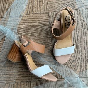 Anthropologie White Nude Leather Heel Sandals